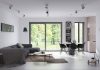 Open plan living and dining room design with sleek iinterior