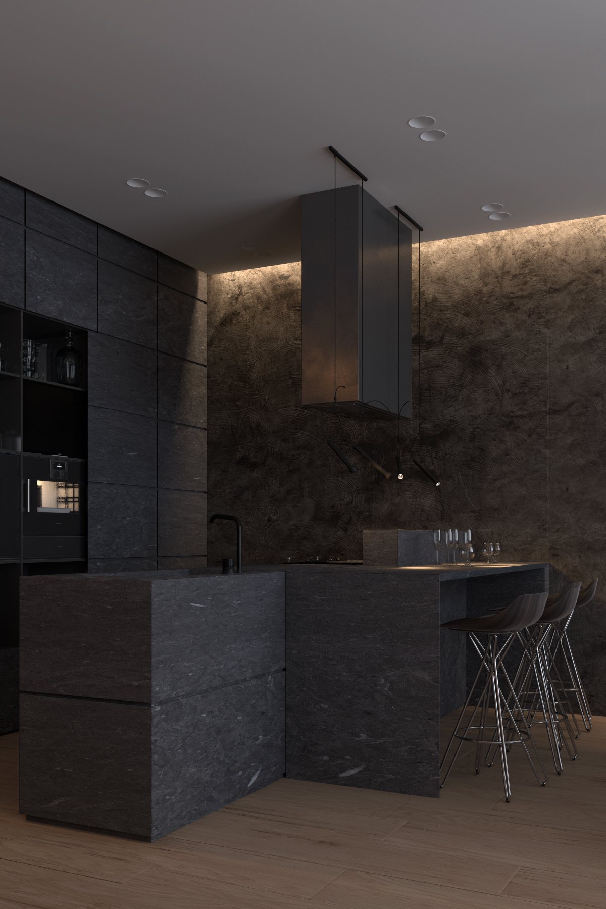 Dark kitchen interior design style