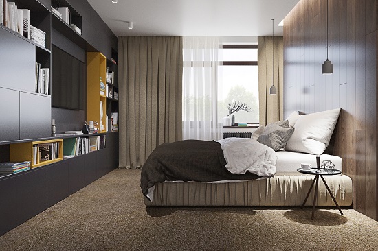 Minimalist bedroom design wooden interior