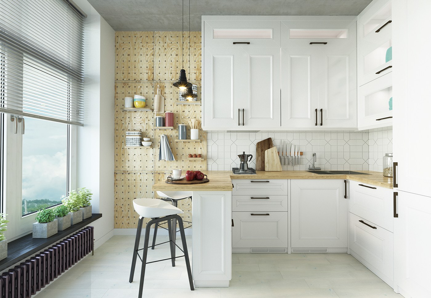 Small kitchen design with scandinavian style