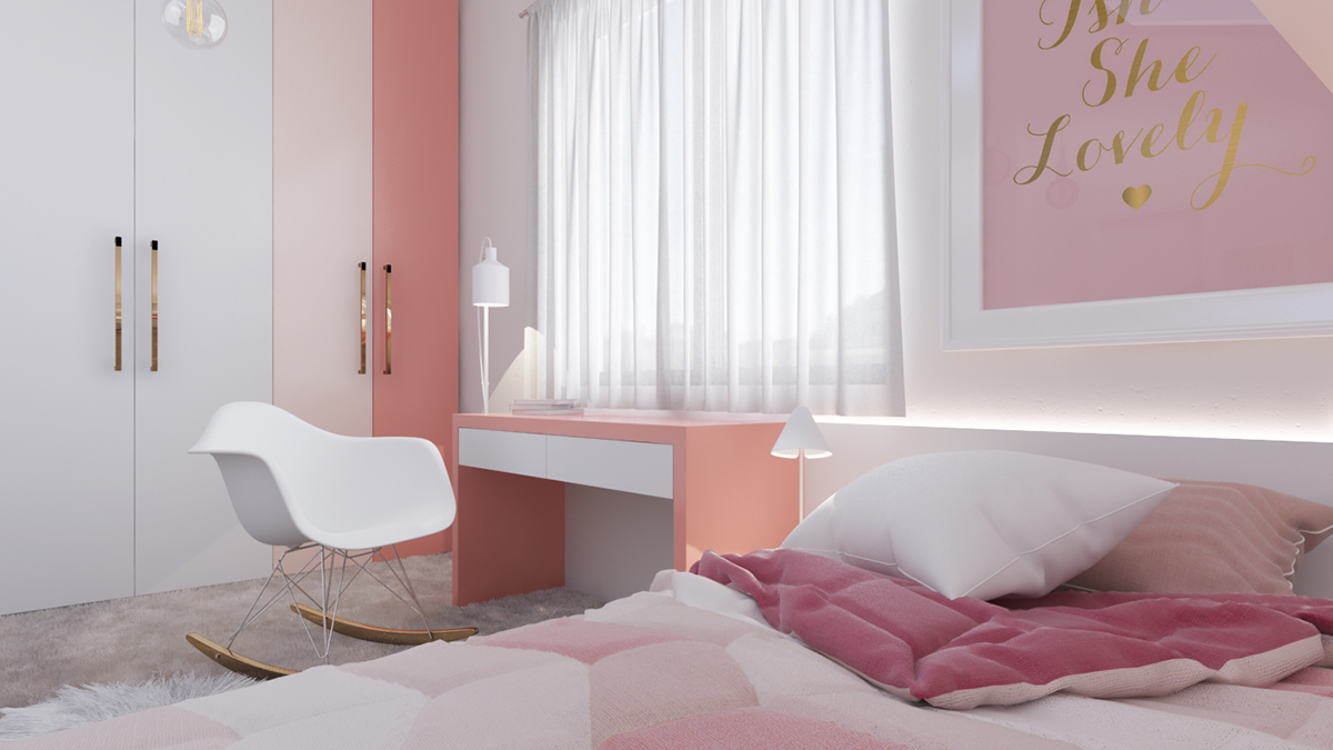 Pink Girls room ideas with minimalist concept