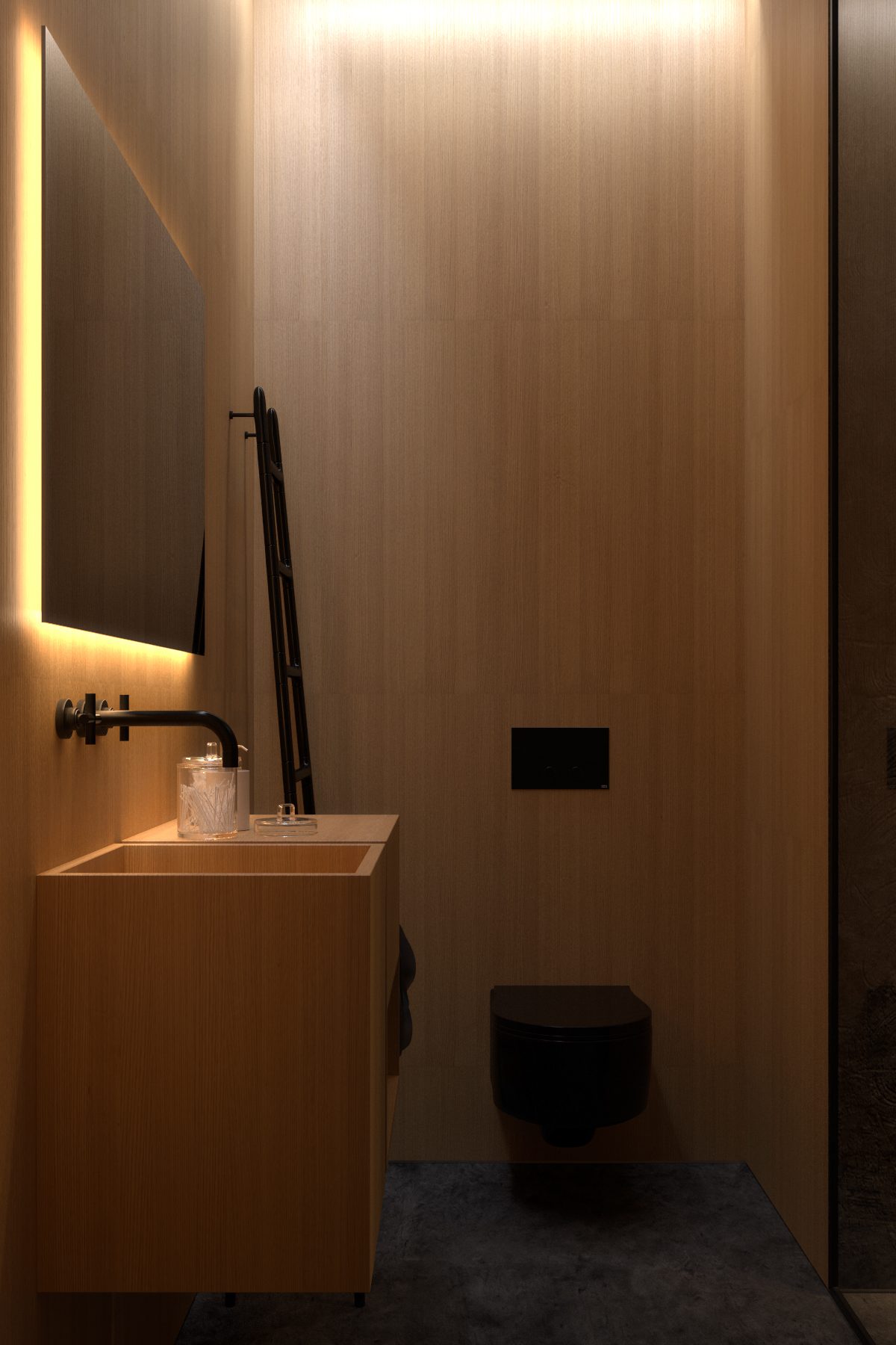 Dark bathroom interior style