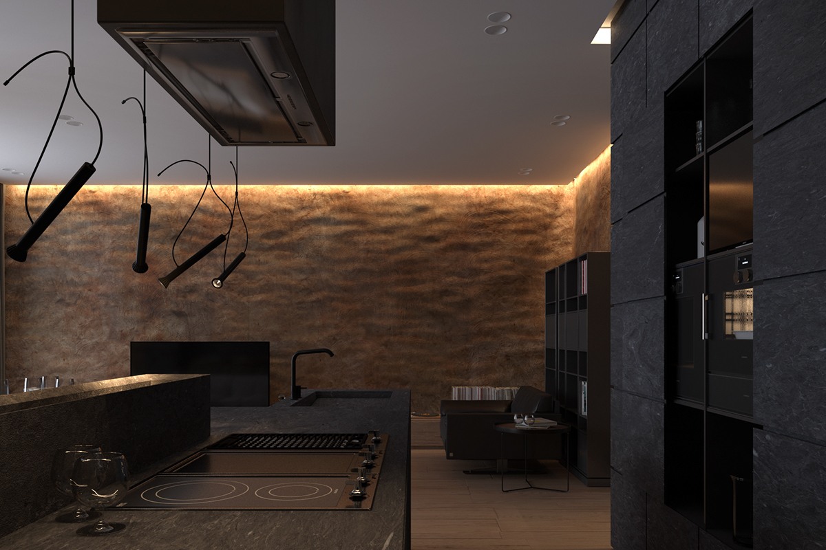 Dark kitchen interior design style