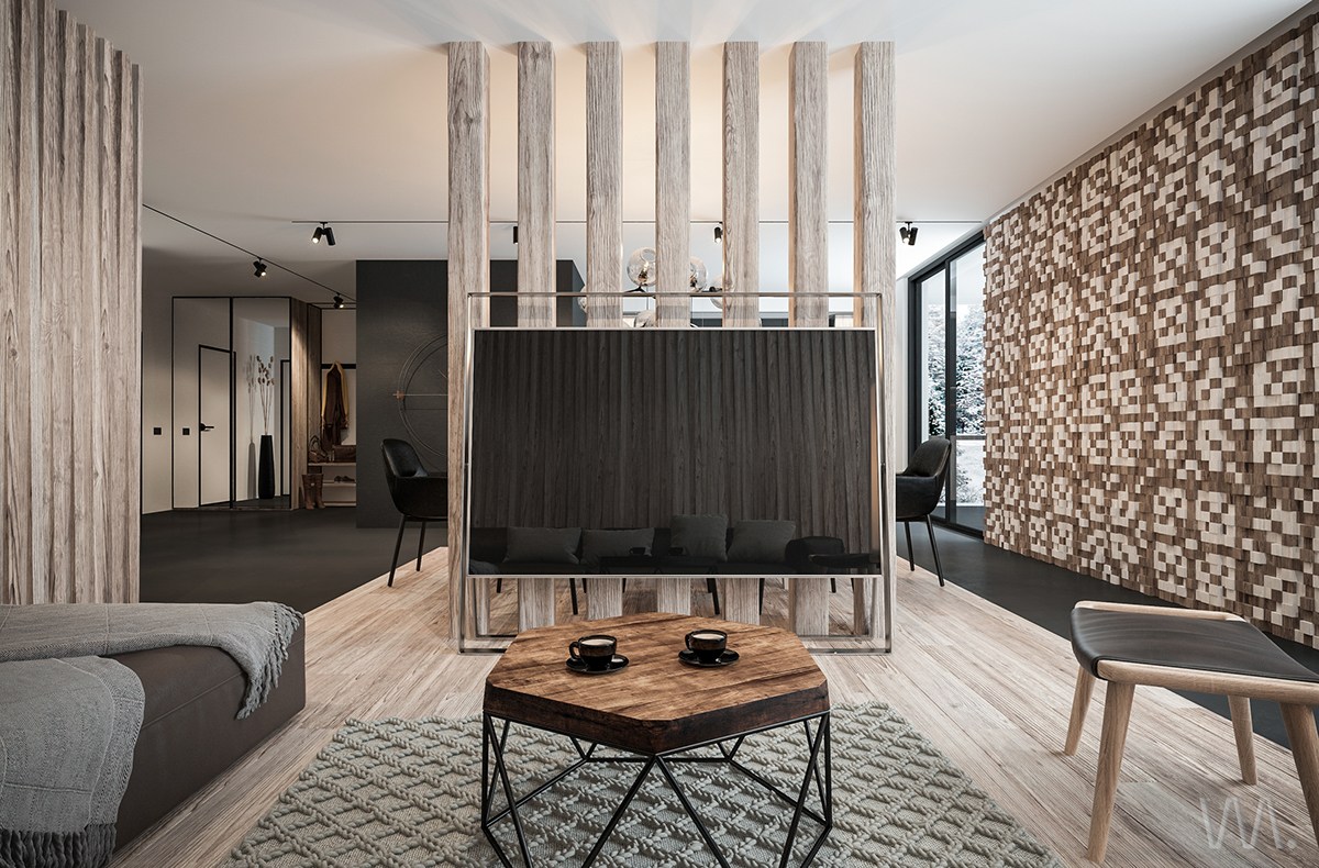 Small apartment design with wood decor