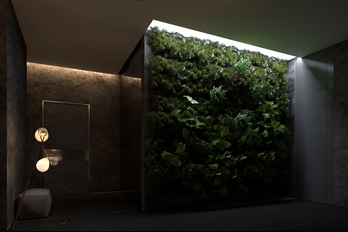 Indoor garden design with dark interior style