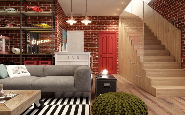 Industrial living room design 