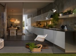 simple kitchen with aluminium furniture
