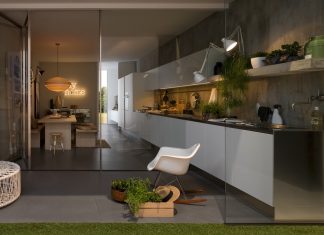 simple kitchen with aluminium furniture