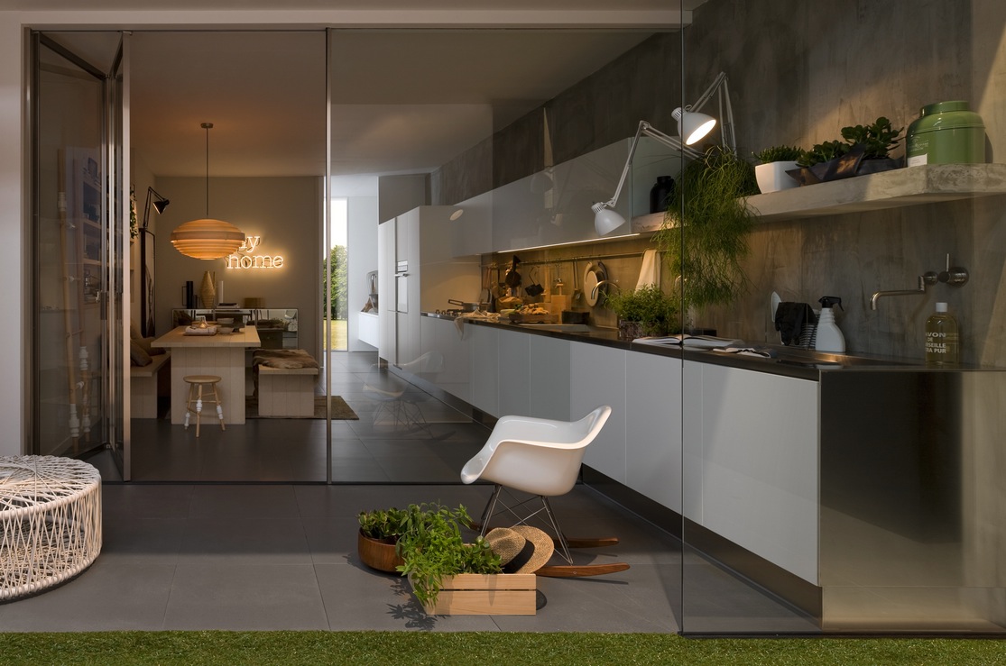 simple kitchen with aluminium furniture