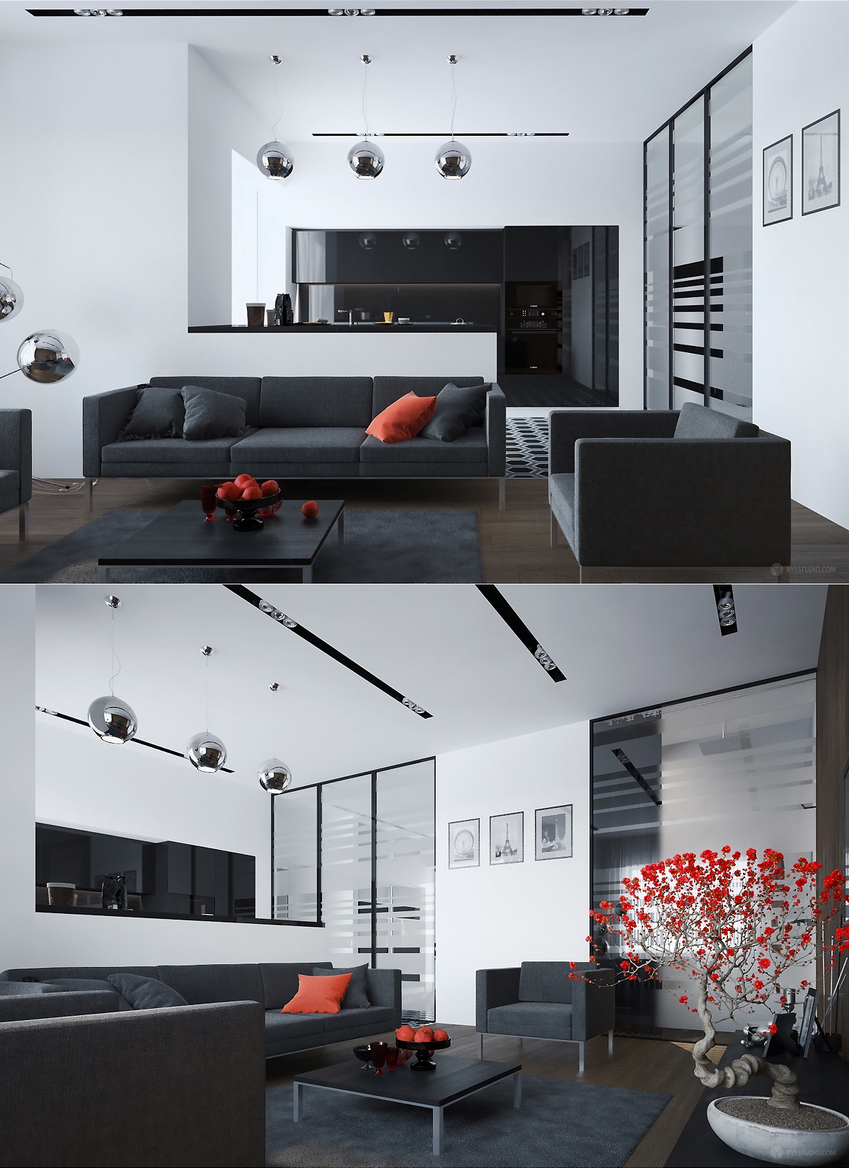 modern black color living room