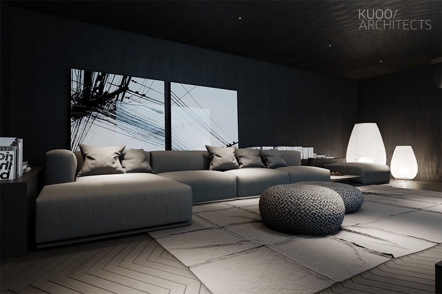 Dark living room design and layout