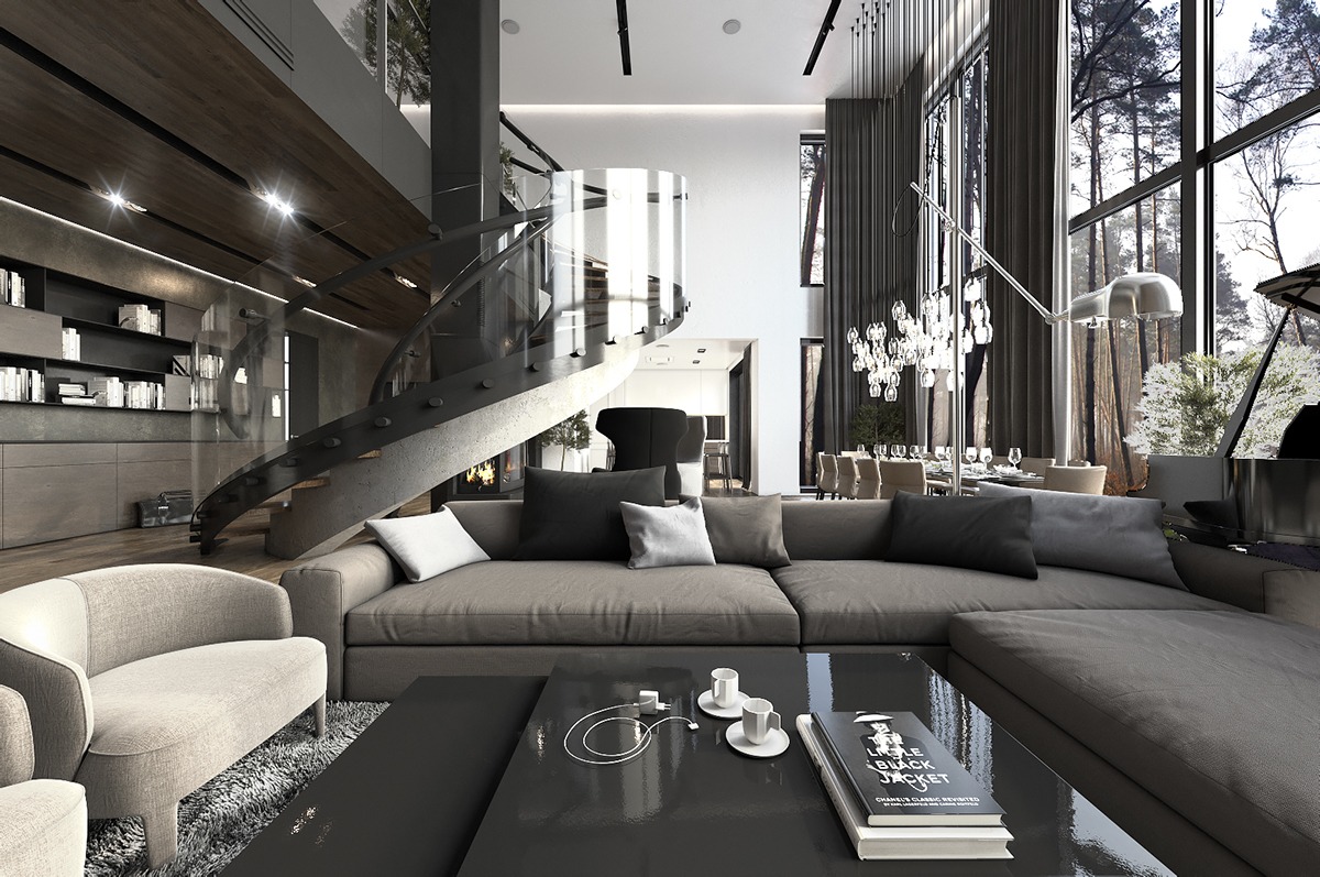 Dark living room design and layout