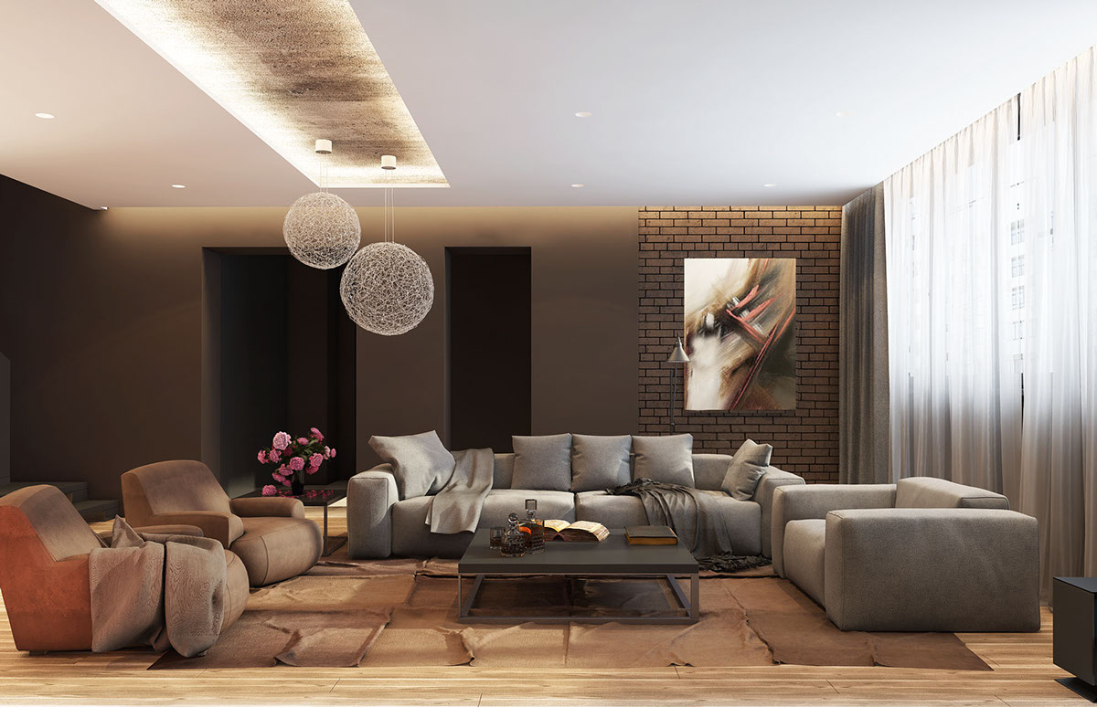 contemporary dark living room