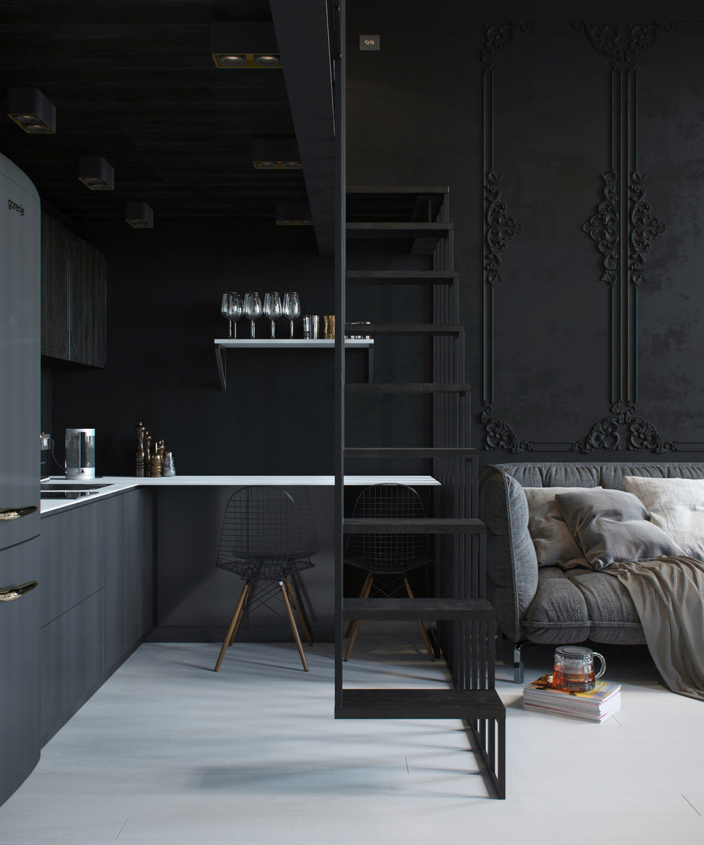 dark tiny apartment design