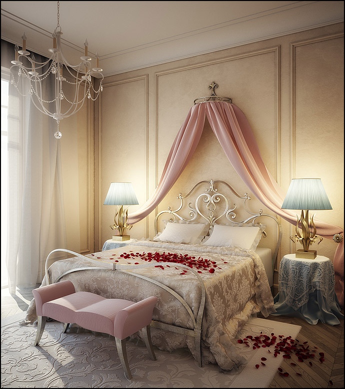 romantic pink color bedroom design