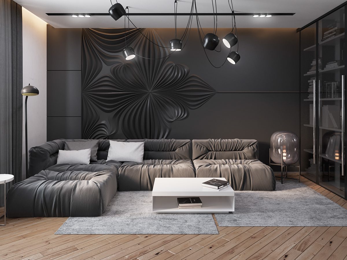 8 Living Room Interior Designs and Layout with Dramatic Dark Shades - RooHome