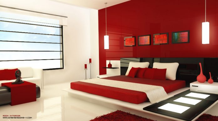 minimalist red bedroom design