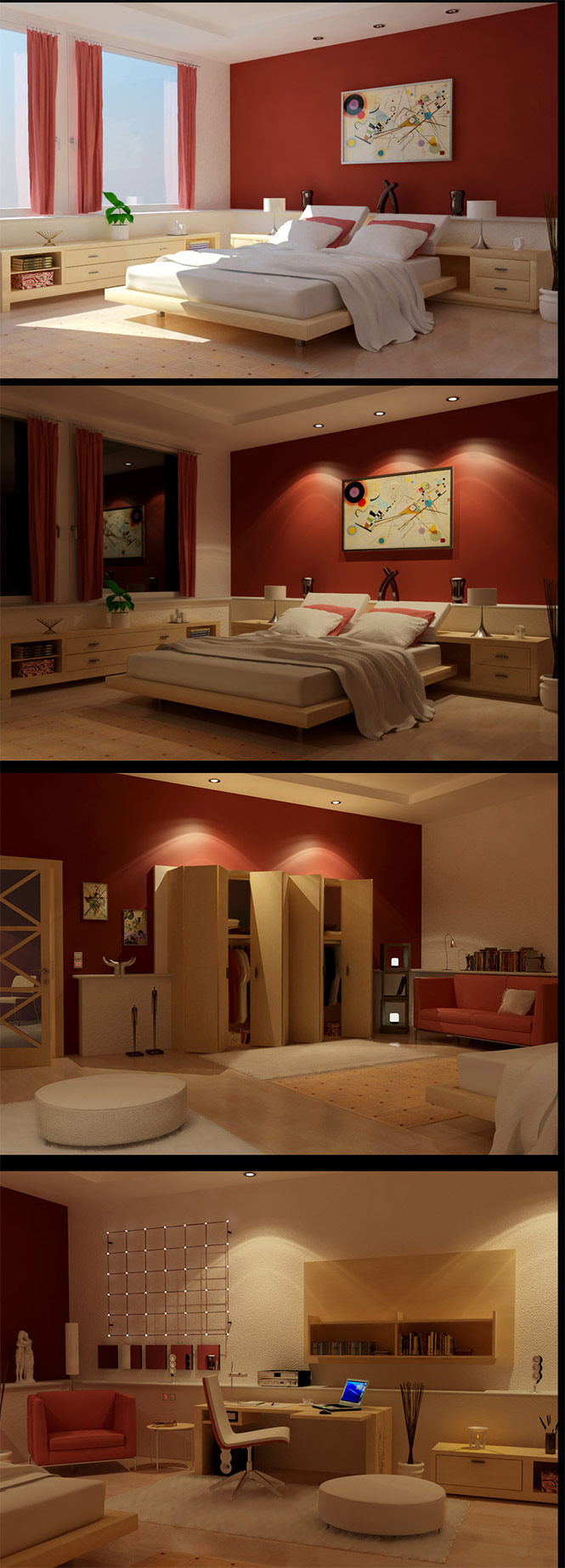 wooden red bedroom design