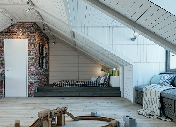 Boys nursery loft design shows bedstead appearance