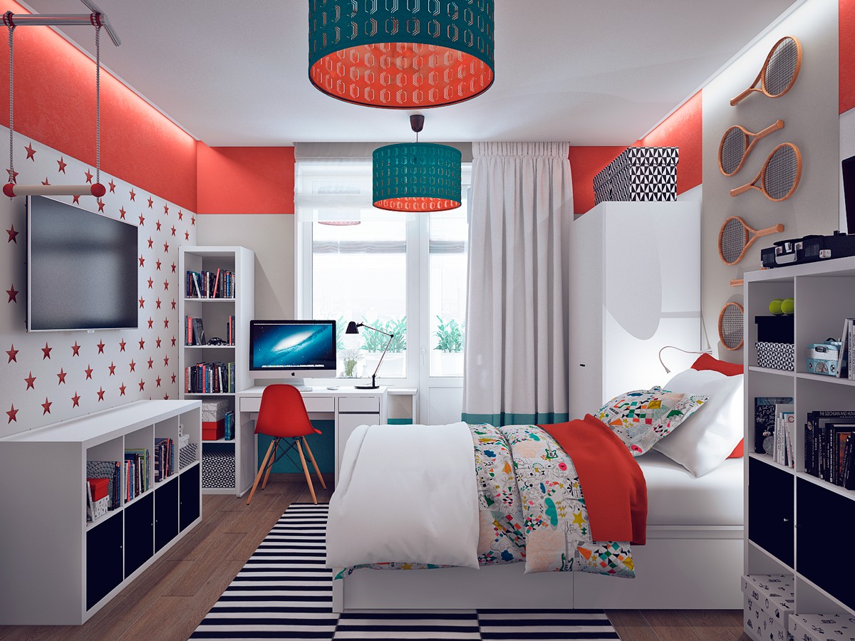 Colorful orange bedroom 