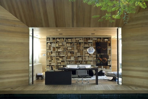 Creative living room design with wood material