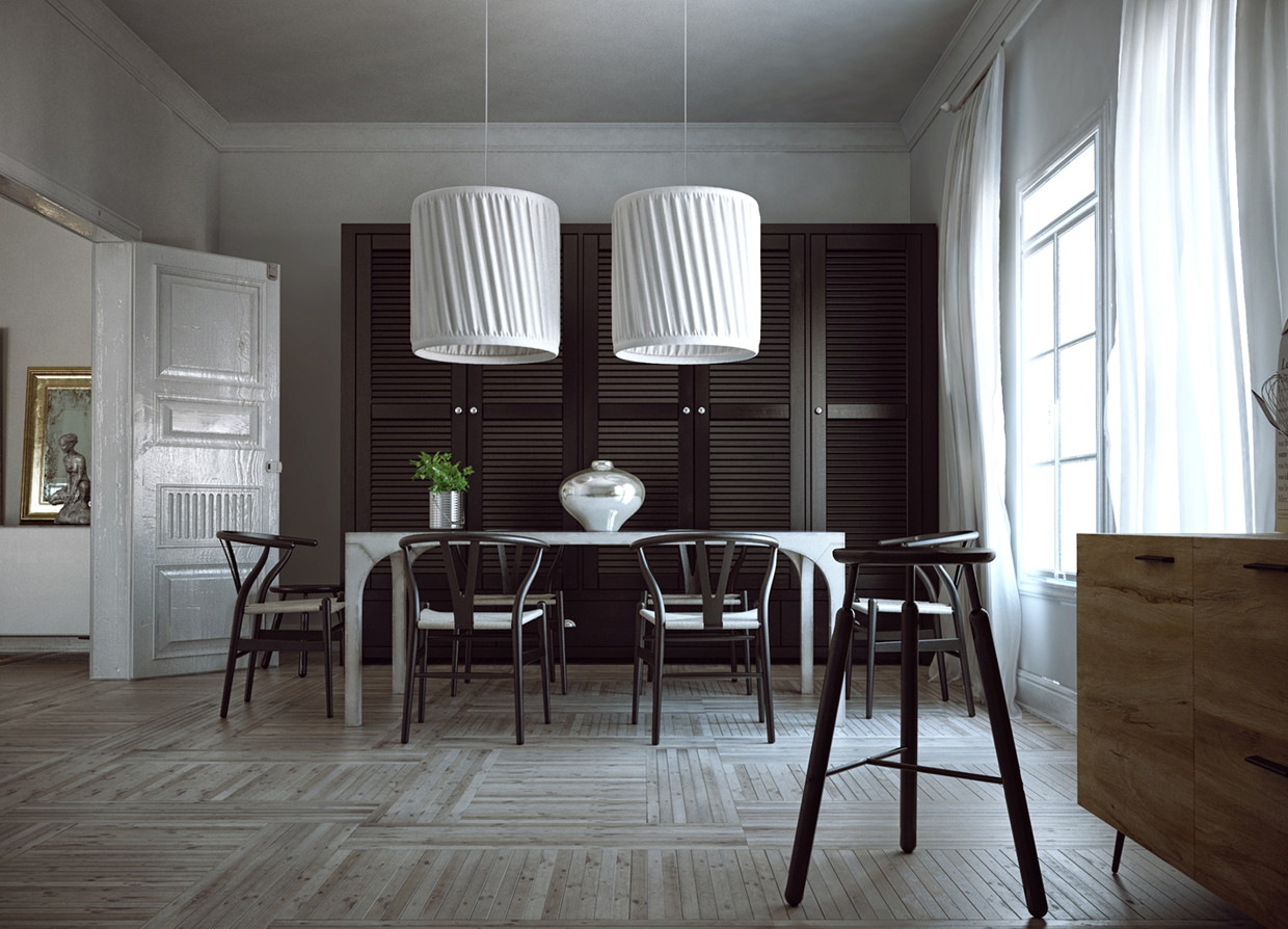 Black and white dining room