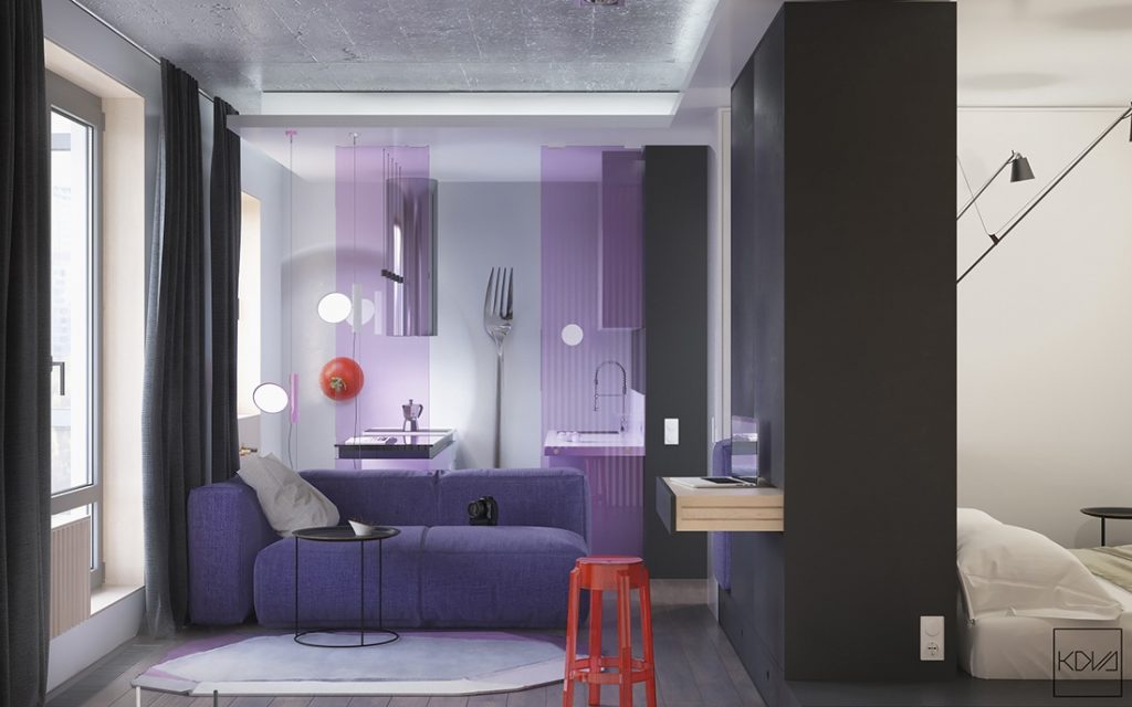 Modern Small Apartment Design With Purple Color RooHome