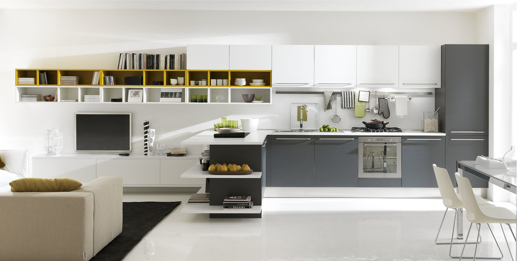 White and gray kitchen design