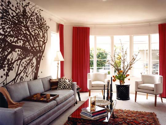 minimalist red and white living room