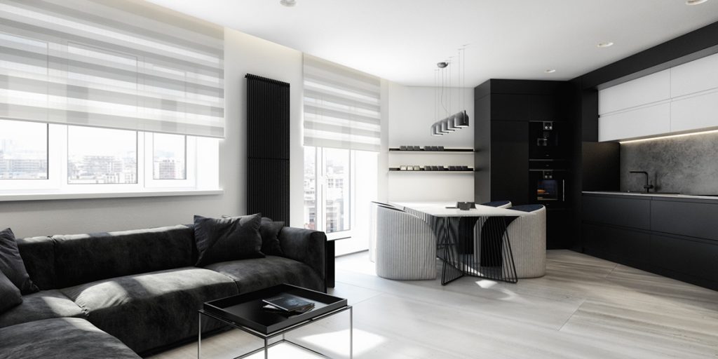 minimalist black and white apartment