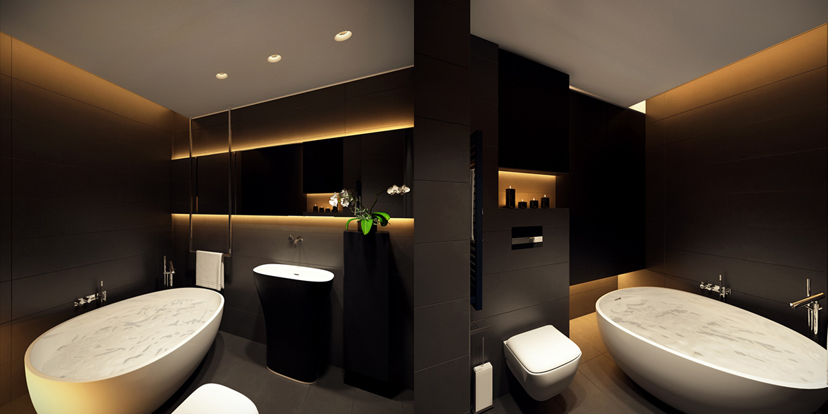 monochrome bathroom for apartment decorating