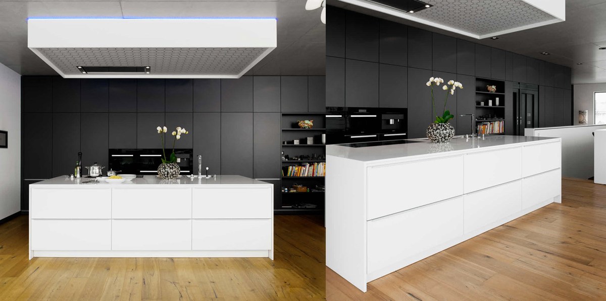 White Kitchen Design Idea, Dark Kitchen With White Island