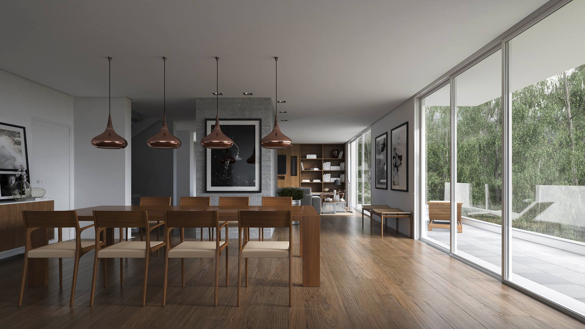 modern dining room with wooden