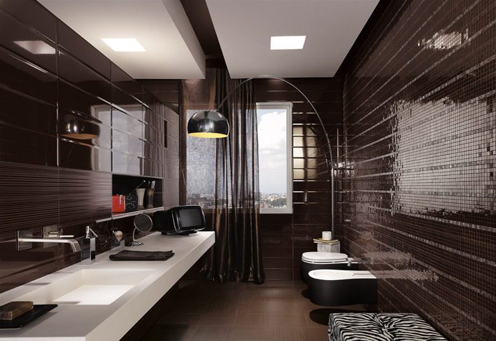 Black mosaic tiles masculine bathroom