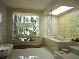 Cream wave bathroom tile bathtub
