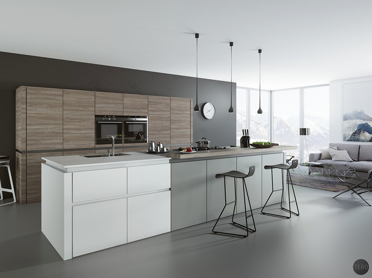 white and wood kitchen design