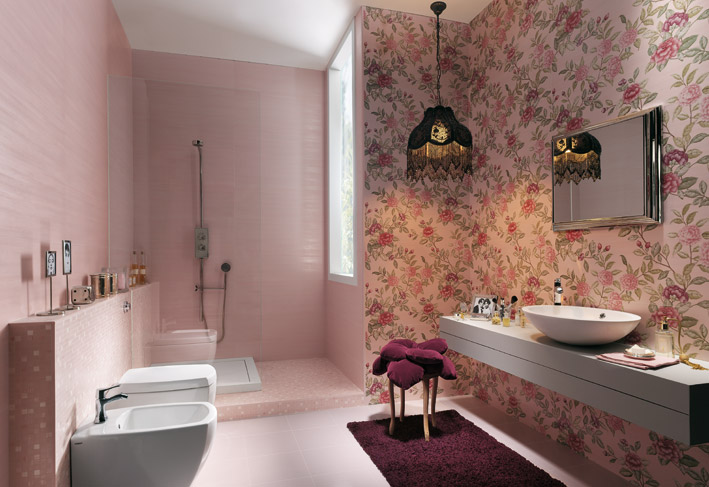 pink wall texture bathroom design