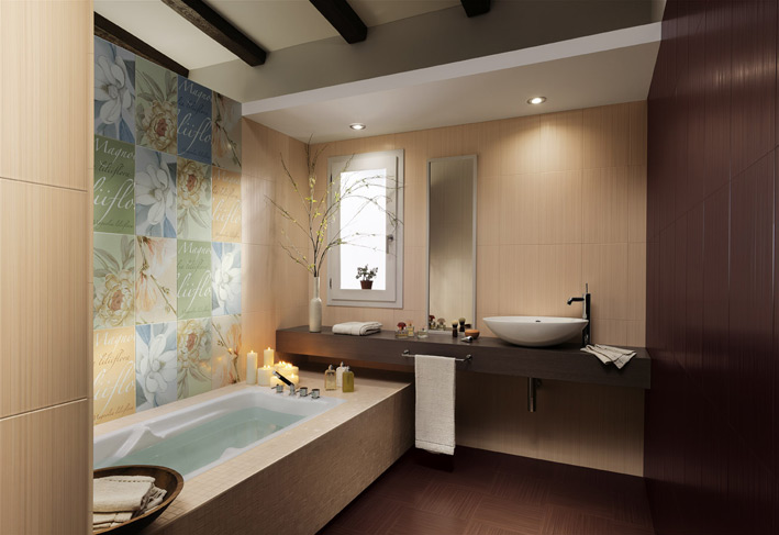 Floral bathroom tiles floating