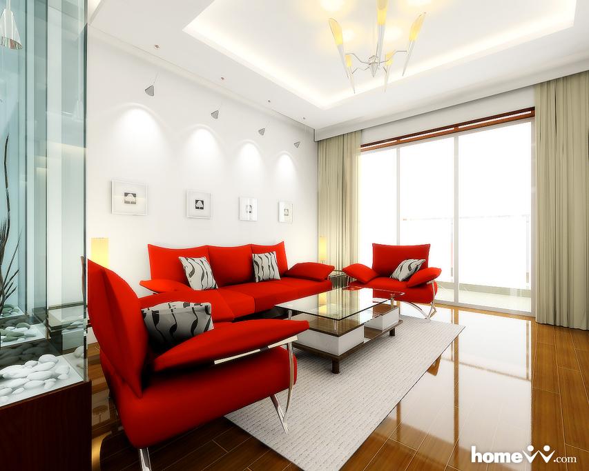 Red And White Living Room Interior Theme