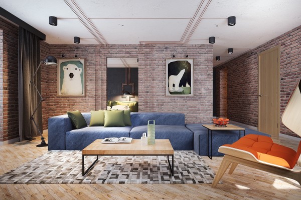 brick wall modern living room