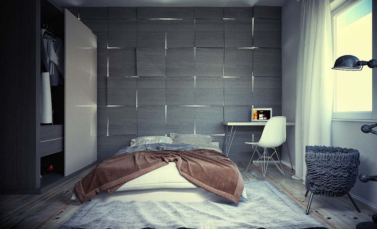 gray backsplash bedroom