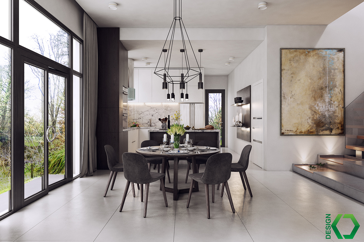 black and white dining room