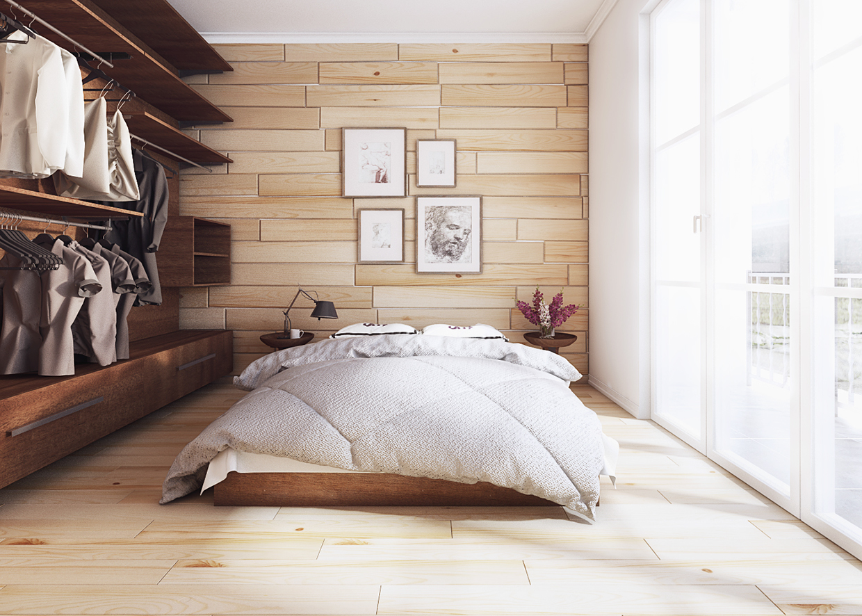 wooden backsplash bedroom design