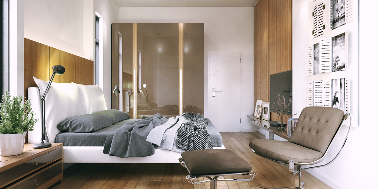 small bedroom design with wooden