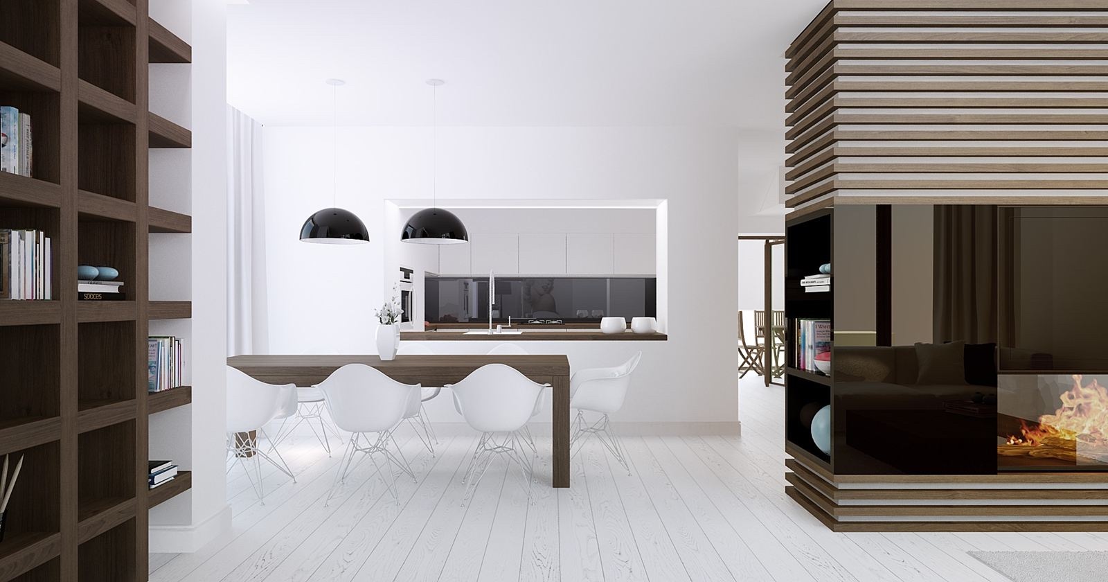 wide white dining room