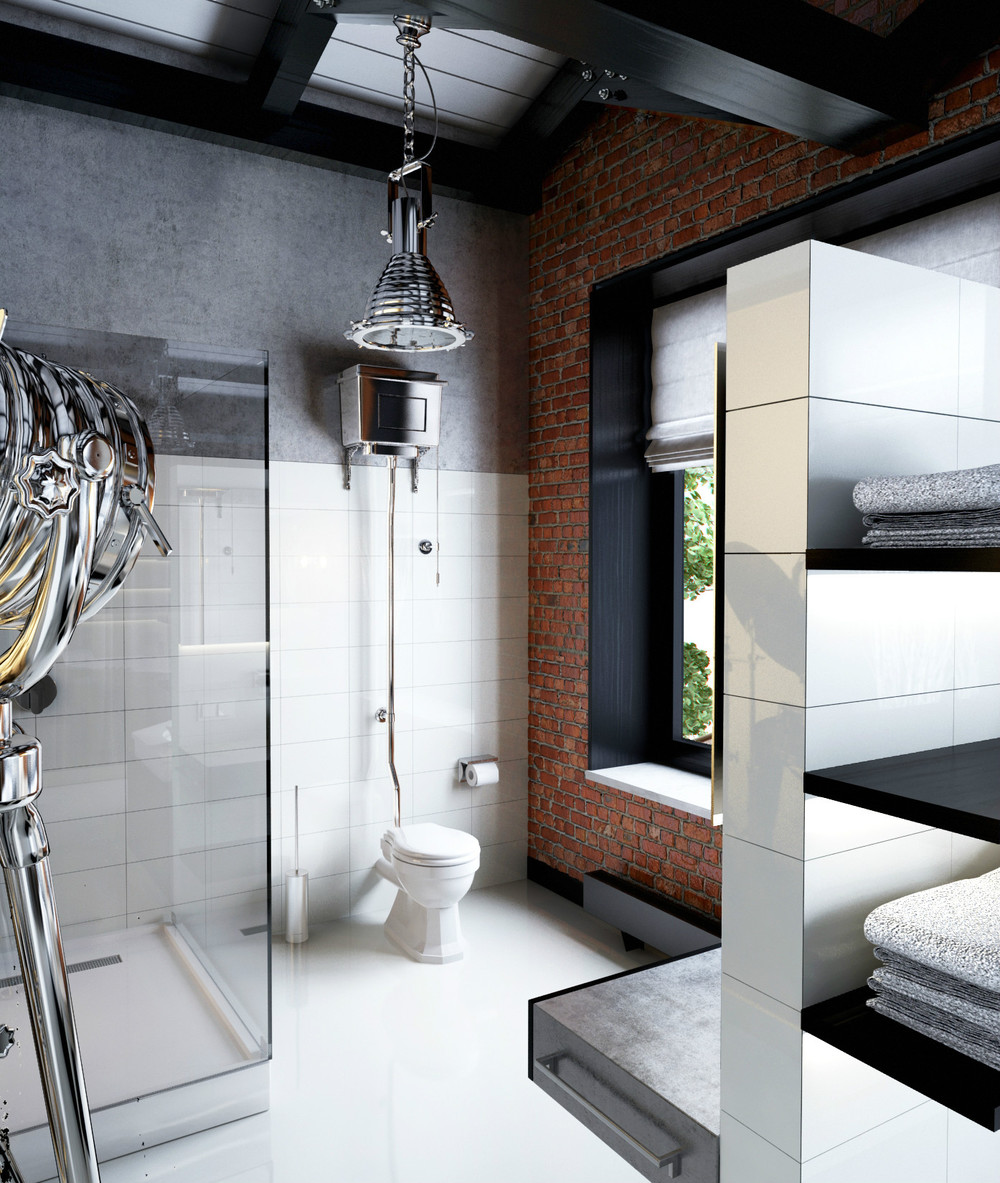 white and black masculine bathroom