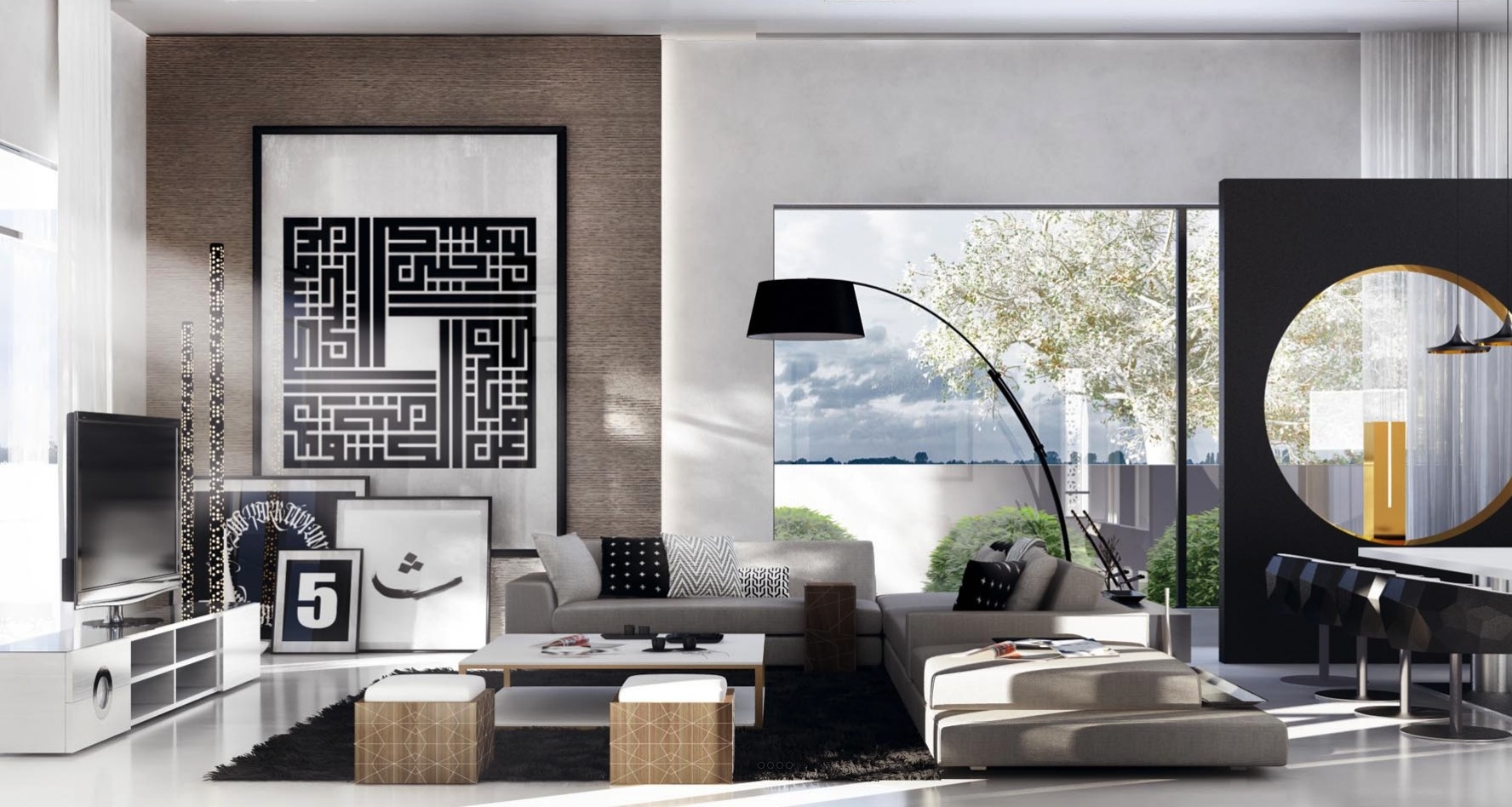 living room with geometric design