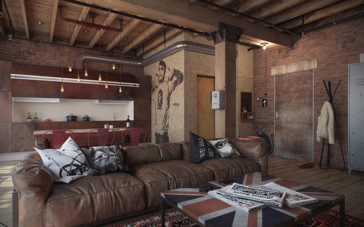 Studio Apartment Decorating Exposed Brick Wall Which Suitable For Bachelor Roohome