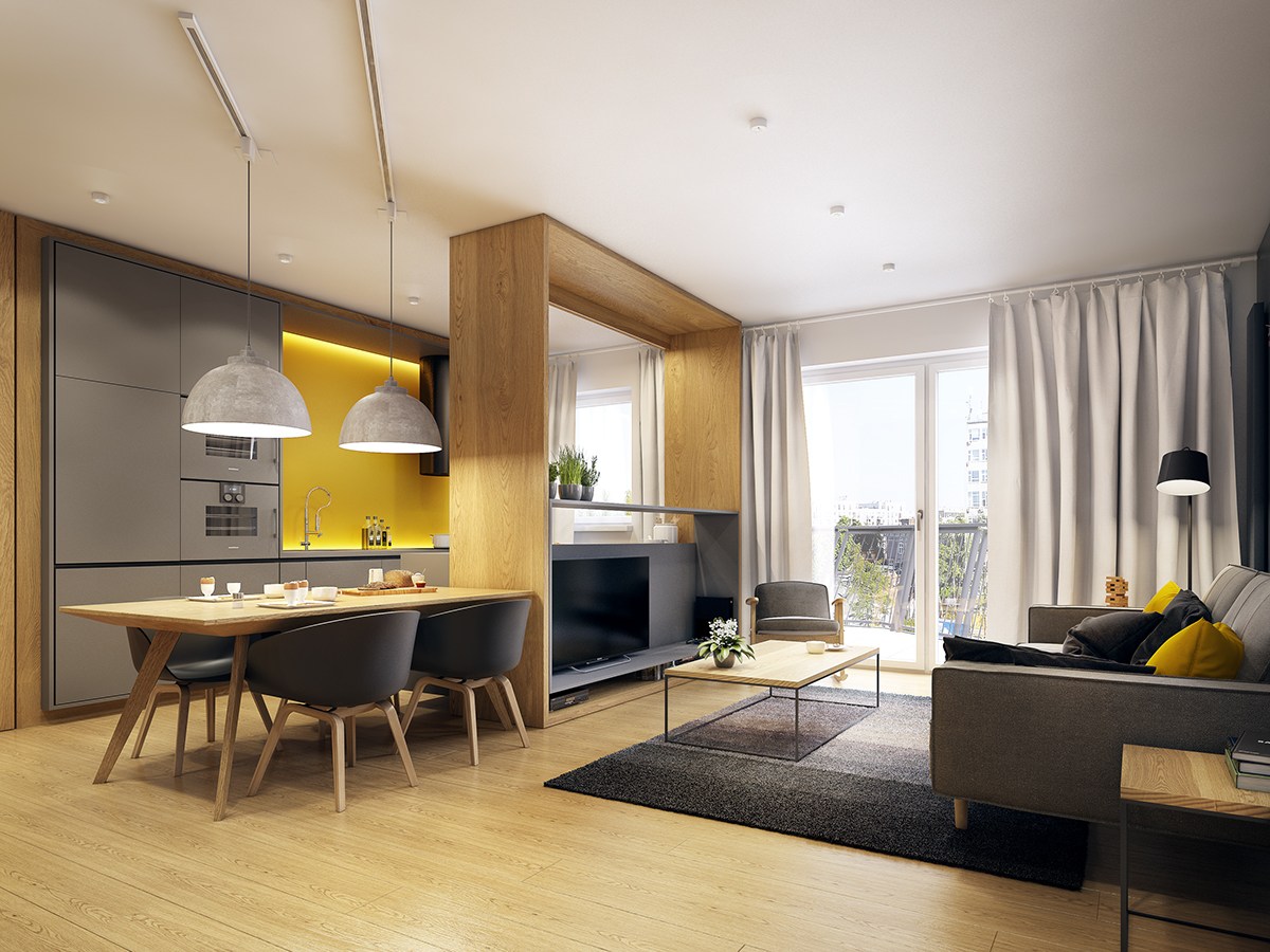 Modern Scandinavian Apartment Interior Design With Gray Color Shade ...