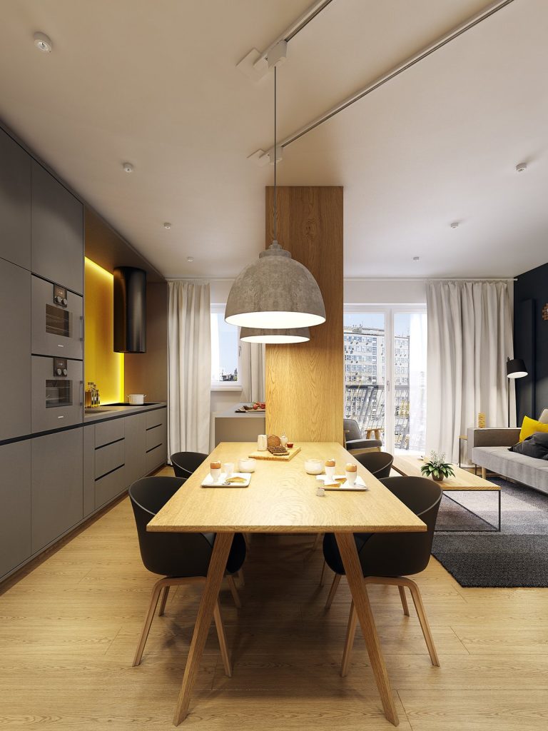 Modern Scandinavian Apartment Interior Design With Gray Color Shade